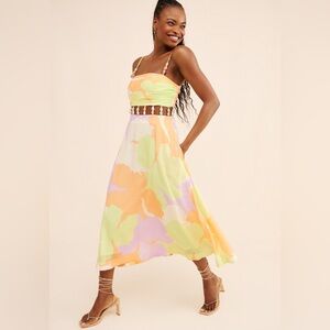 AMUR Beaded Waist Multicolor Floral Midi Dress